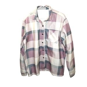 Plaid Shacket Jacket Shirt Pink Gray Cream Button Front Overshirt XXL